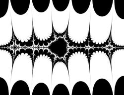 A rendering of the Burning Ship fractal generated using Romanesgo